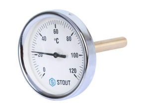 SIM-0001-801015 STOUT Термометр биметаллический с погружной гильзой. Корпус Dn 80 мм, гильза 100 мм 1/2", 0...120°С