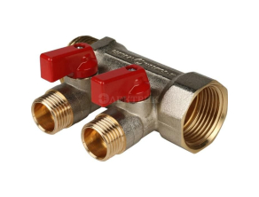 SMB 6200 011202 STOUT Коллектор с шаровыми кранами 1", 2 отвода 1/2" (красные ручки)