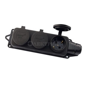 Розетка наруж. уст. тройная 16А 2P+PE 220-240В каучук. IP44 Lezard 106-0400-0101/101