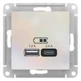 Механизм розетки USB AtlasDesign A+С 5В/2.4А 2х5В/1.2А жемчуг SchE ATN000439