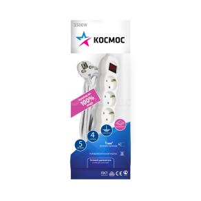 Удлинитель 4х5м ПВС 3х1 с заземл. с выкл. Космос YKsm5m-4g-Z-V(K)