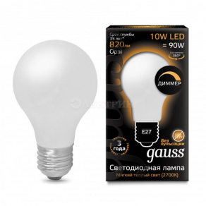 Лампа светодиодная Filament A60 E27 10Вт 2700К OPAL диммир GAUSS 102202110-D