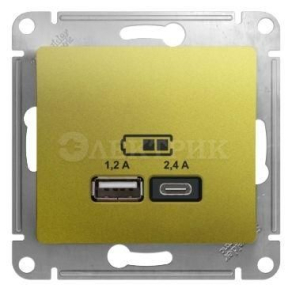 Механизм розетки USB GLOSSA A+С 5В/2.4А 2х5В/1.2А фисташк. SchE GSL001039
