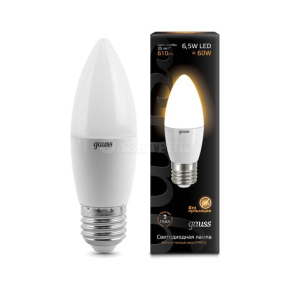 Лампа светодиодная Black 6.5Вт свеча 3000К тепл. бел. E27 520лм GAUSS 103102107