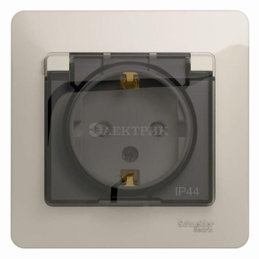 Розетка 1-м СП Glossa 16А IP44 250В с защ. крышкой защ. шторки с заземл. в сборе молоч. SchE GSL000948
