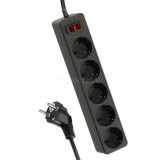 Удлинитель с сетевым фильтром 5х1.8м с заземл. 10А IP20 2.2кВт 3х0.75 индикатор сети черн. Космос FK