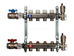 SMS 0912 000004 STOUT Коллектор из нержавеющей стали в сборе без расходомеров 4 вых.