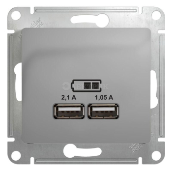 Механизм розетки USB 1-м СП Glossa 5В/2100мА 2х5В/1050мА алюм. SchE GSL000333
