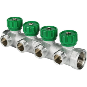 FK 3824 134 FAR Коллектор распределительный 1", проходной, хромированный, 4 отвода 3/4" ЕК