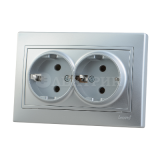 Розетка 2-м СП Мира с заземл. керам. метал. сер. Lezard 701-1010-127