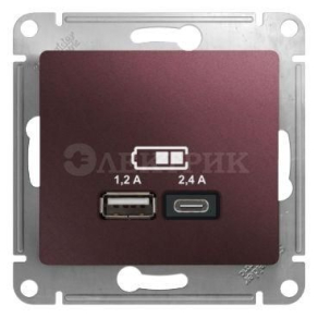 Механизм розетки USB GLOSSA A+С 5В/2.4А 2х5В/1.2А баклажан. SchE GSL001139