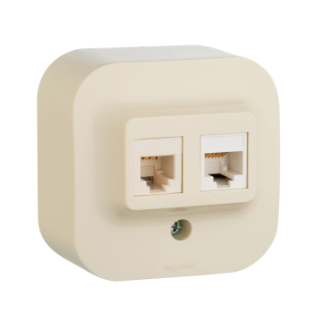 782251  Розетка двойная RJ11  +  RJ45 - категория 5e - UTP - Quteo IP 20 - Слоновая кость