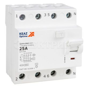Выключатель дифференциального тока (УЗО) 4п 40А 300мА тип AC 4.5кА OptiDin DM63-4440 УХЛ4 КЭАЗ 343904
