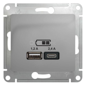 Механизм розетки USB GLOSSA A+С 5В/2.4А 2х5В/1.2А алюм. SchE GSL000339