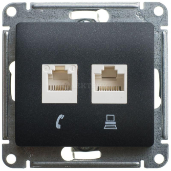Механизм розетки комп. 2-м Glossa RJ45+RJ45 кат.5е антрацит SchE GSL000785KK