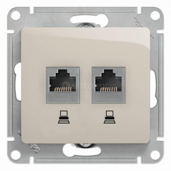 Механизм розетки комп. 2-м Glossa RJ45+RJ45 кат.5е молочн. SchE GSL000985KK