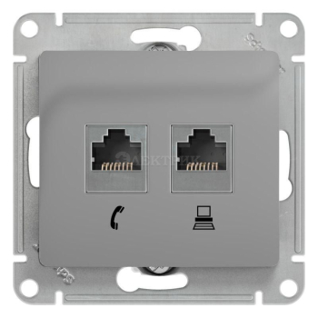 Механизм розетки комп. + телеф. 2-м СП Glossa RJ11 + RJ45 CAT.5E алюм. SchE GSL000385
