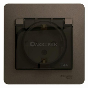 Розетка 1-м СП Glossa 16А IP44 с защ. крышкой защ. шторки с заземл. в сборе шоколад SchE GSL000848