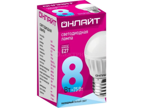 Лампа светодиодная 71 627 OLL-G45-8-230-4K-E27 8Вт шар 4000К нейтр. бел. E27 600лм 176-264В ОНЛАЙТ 71627