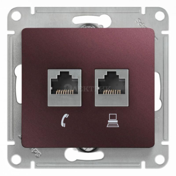 Механизм розетки 2-м Glossa RJ11+RJ45 кат.5е баклажан. SchE GSL001185