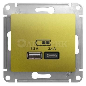Механизм розетки USB GLOSSA A+С 5В/2.4А 2х5В/1.2А фисташк. SchE GSL001039
