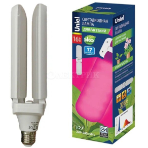 Лампа светодиодная LED-P65-16W/SPSB/E27/FR/P2 PLP32WH 16Вт P65 лепестковая матовая E27 для растений спектр для рассады и цветения (упак. картон) Uniel