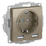Механизм розетки AtlasDesign 16А с 2 USB A+A 5В/2.4А 2х5В/1.2А шампань SchE ATN000530