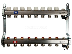 SMS-0932-000008 STOUT Коллектор из нержавеющей стали без расходомеров, с клапаном вып. воздуха и сливом 8 вых.