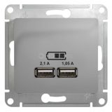 Механизм розетки USB 1-м СП Glossa 5В/2100мА 2х5В/1050мА алюм. SchE GSL000333