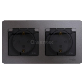 Розетка 2-м СП Glossa 16А IP44 защ. шторки с заземл. в сборе графит SchE GSL001347