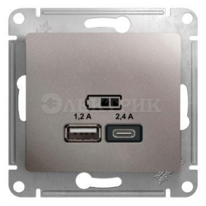 Механизм розетки USB GLOSSA A+С 5В/2.4А 2х5В/1.2А платина SchE GSL001239