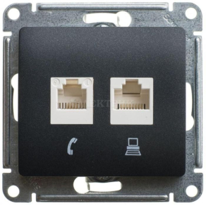 Механизм розетки комп. 2-м Glossa RJ45+RJ45 кат.5е антрацит SchE GSL000785KK