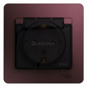 Розетка 1-м СП Glossa 16А IP44 250В с защ. крышкой защ. шторки с заземл. в сборе баклажан. SchE GSL0