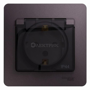 Розетка 1-м СП Glossa 16А IP44 250В с защ. крышкой защ. шторки с заземл. в сборе сиреневый туман Sch