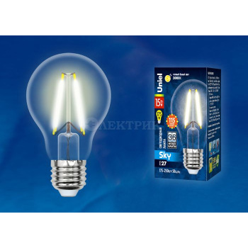 Лампа светодиодная LED-A60-15W/3000K/E27/CL PLS02WH Sky прозр. картон Uniel UL-00005849
