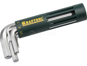 Набор KRAFTOOL Ключи имбусовые короткие, Cr-Mo сталь, держатель-рукоятка, HEX 2-10мм, 8 пред