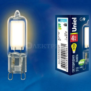 Лампа светодиодная LED-JCD-4W/WW/G9/CL GLZ01TR прозр. свет теплый бел. 3000К упак. картон Uniel UL-00001815