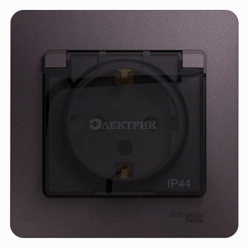 Розетка 1-м СП Glossa 16А IP44 250В с защ. крышкой защ. шторки с заземл. в сборе сиреневый туман Sch