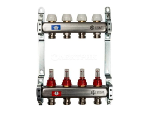 SMS 0917 000004 STOUT Коллектор из нержавеющей стали с расходомерами 4 вых.
