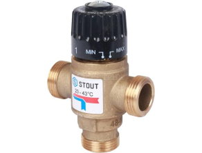 SVM-0120-164320 STOUT Термостатический смесительный клапан для систем отопления и ГВС 3/4"  НР   20-43°С KV 1,6
