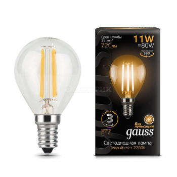 Лампа светодиодная Black Filament Шар E14 11Вт 2700К Gauss 105801111