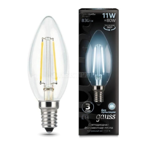 Лампа светодиодная филаментная Black Filament 11Вт свеча 4100К нейтр. бел. E14 830лм GAUSS 103801211