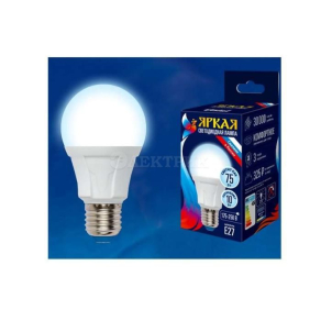 Лампа светодиодная LED-A60 10W/DW/E27/FR PLP01WH Яркая 10Вт грушевидная матовая 6500К холод. бел. E27 (упак. картон) Uniel UL-00002004