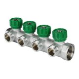 FK 3824 3412 FAR Коллектор распределительный 3/4", проходной, хромированный, 4 отвода 1/2" ЕК