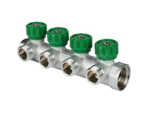 FK 3824 3412 FAR Коллектор распределительный 3/4", проходной, хромированный, 4 отвода 1/2" ЕК