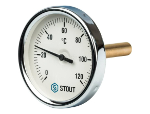 SIM-0001-807515 STOUT Термометр биметаллический с погружной гильзой. Корпус Dn 80 мм, гильза 75 мм 1/2", 0...120°С