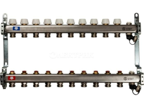 SMS-0932-000010 STOUT Коллектор из нержавеющей стали без расходомеров, с клапаном вып. воздуха и сливом 10 вых.