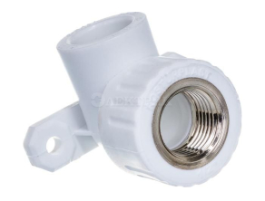 Угольник PP-R комбинированный с креплением с внутренней резьбой 20х1/2. белый (РосТурПласт)