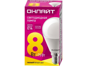 Лампа светодиодная 71 624 OLL-G45-8-230-2.7K-E14 8Вт шар 2700К тепл. бел. E14 560лм 176-264В ОНЛАЙТ 71624