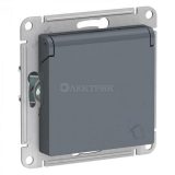 Механизм розетки 1-м СП ATLAS DESIGN с заземл. защ. шторки с крышкой 16А IP20 грифель SchE ATN000746
